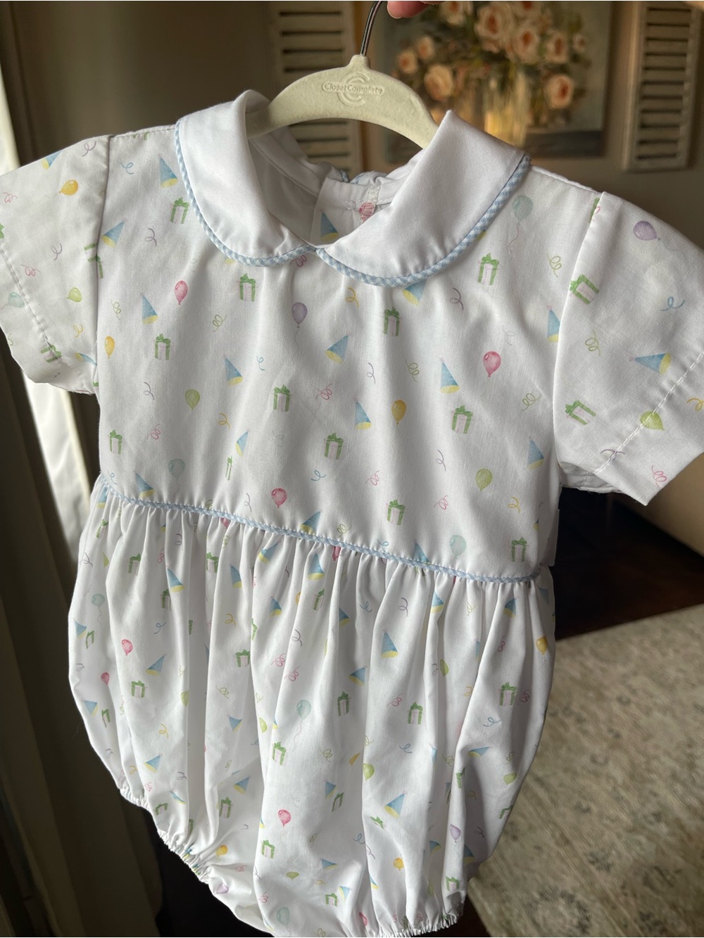 White Balloon Birthday Print Baby One-Piece
